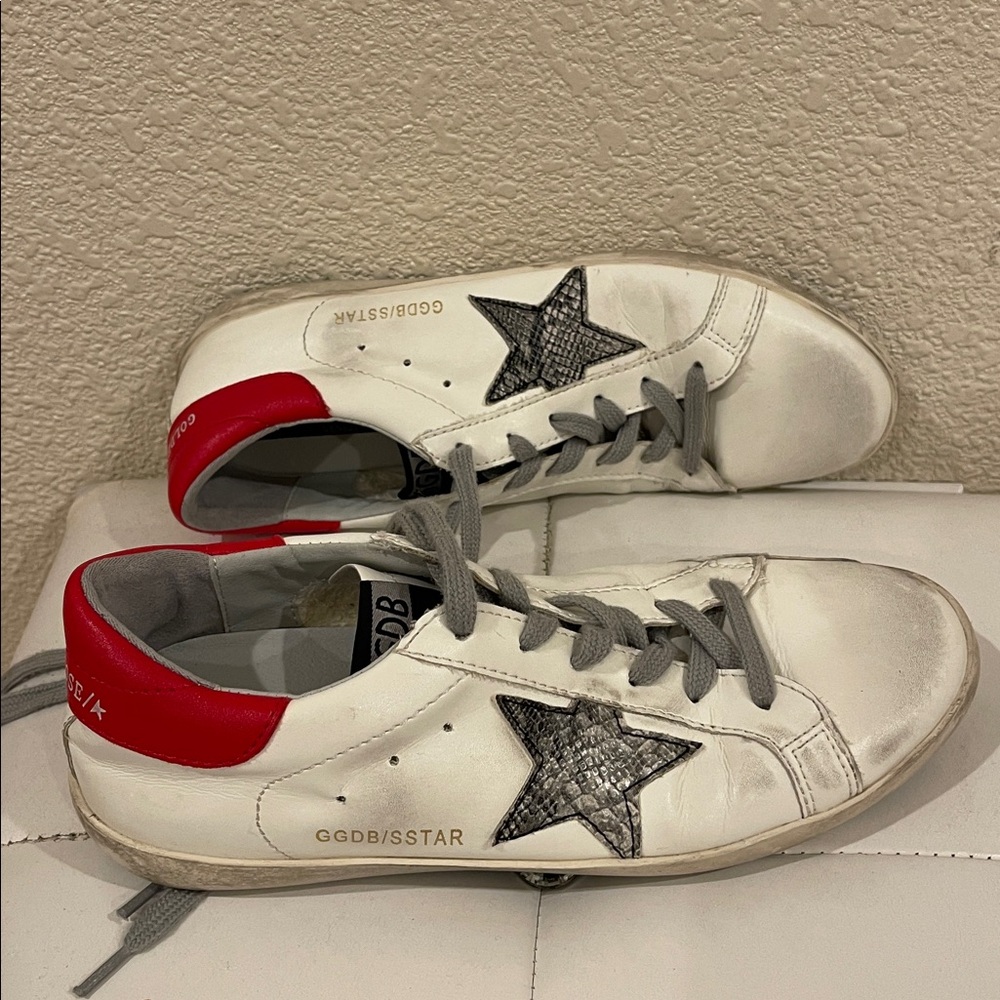 Golden Goose White and Red
Distressed Sneakers Size 8